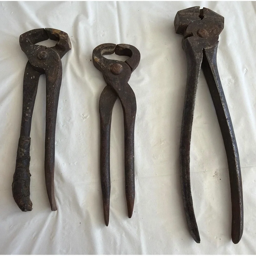 Vintage Iron Tool Lot 3pc End Cutting Nippers Farrier Pincers Blacksmith USA
